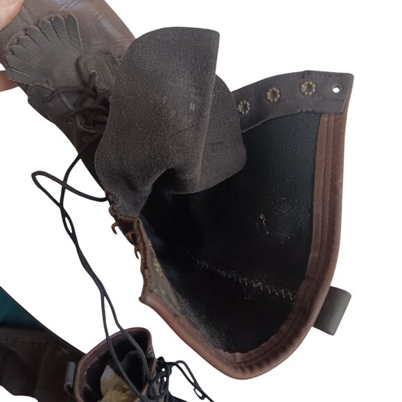 Vintage Women's Boots 9M Rancher Cowgirl Packer Lug Lace-Up Western Gold Caps - Picture 11 of 11